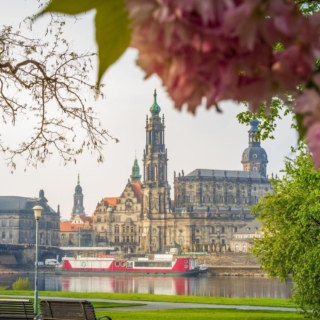 Blick auf die Stadt Dresden über den Fluss