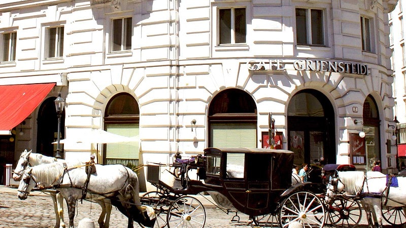 Gebäude mit Pferdekutsche in Wien Stadtspiel (Ver-)Führung