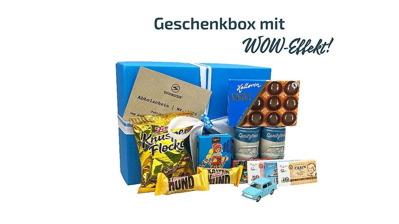 Geschenkbox Trabi mit Text.