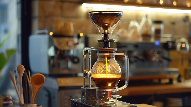 Kaffee wird nach der Syphon Brühmethode gebrüht.