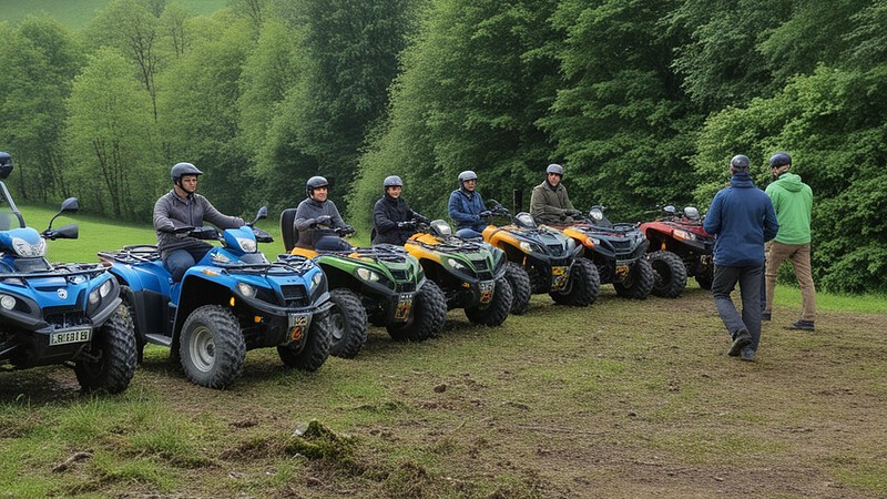 Viele Quads auf einer Wiese nebeneinander geparkt