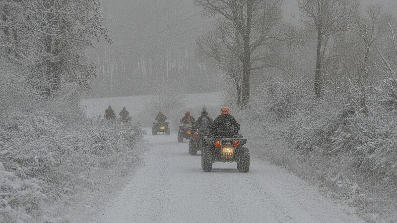 Quad Kolonne bei Schneefall